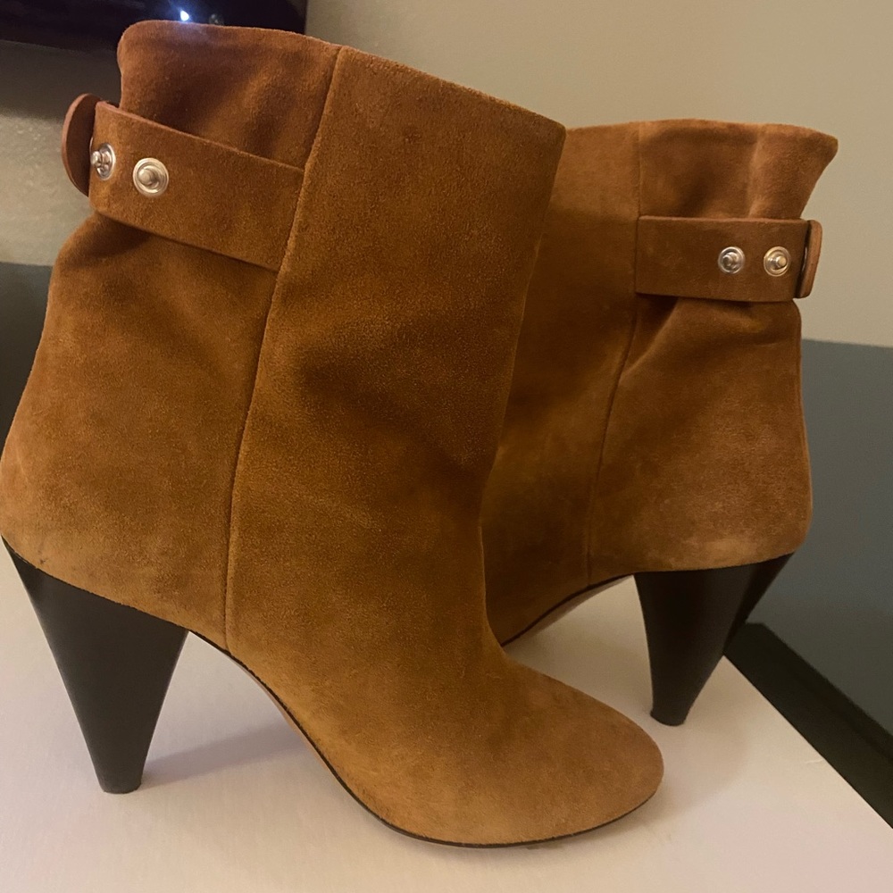 Isabel Marant Lystal Soft Suede Booties in Cognac